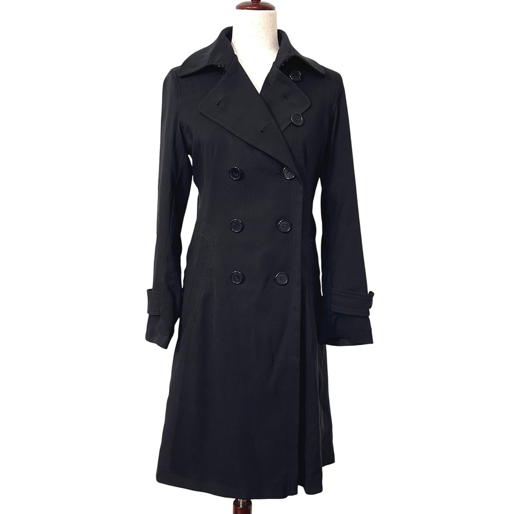 Jones New York Black Double Breasted Trench Coat Petite S Convertible Collar